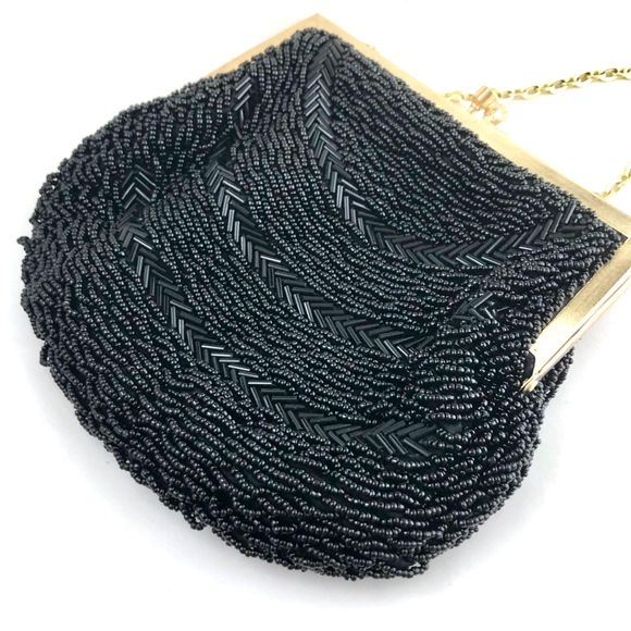 Vintage Black Beaded Evening Bag Purse Prom Homecoming - Picture 2 of 7